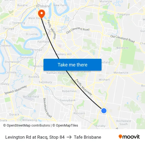 Levington Rd at Racq, Stop 84 to Tafe Brisbane map