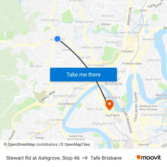 Stewart Rd at Ashgrove, Stop 46 to Tafe Brisbane map