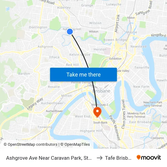 Ashgrove Ave Near Caravan Park, Stop 20 to Tafe Brisbane map