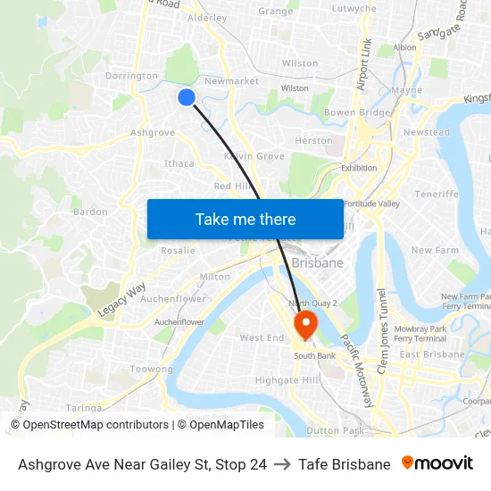 Ashgrove Ave Near Gailey St, Stop 24 to Tafe Brisbane map