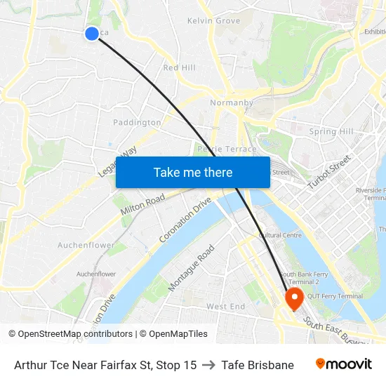 Arthur Tce Near Fairfax St, Stop 15 to Tafe Brisbane map