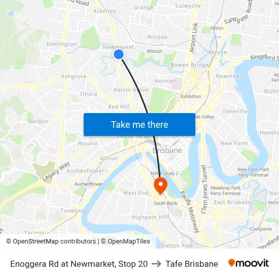 Enoggera Rd at Newmarket, Stop 20 to Tafe Brisbane map