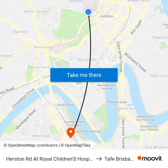 Herston Rd At Royal Children'S Hospital to Tafe Brisbane map