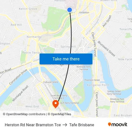 Herston Rd Near Bramston Tce to Tafe Brisbane map