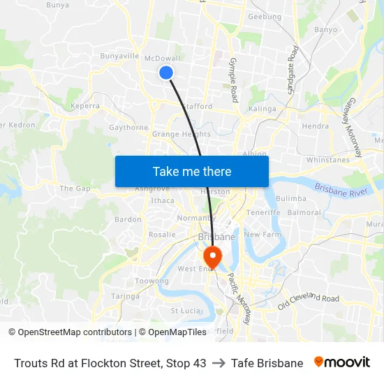 Trouts Rd at Flockton Street, Stop 43 to Tafe Brisbane map