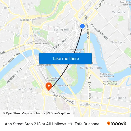 Ann Street Stop 218 at All Hallows to Tafe Brisbane map