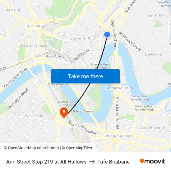 Ann Street Stop 219 at All Hallows to Tafe Brisbane map