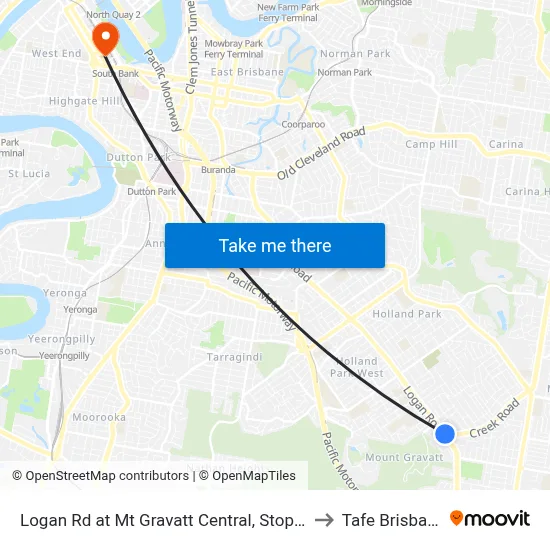 Logan Rd at Mt Gravatt Central, Stop 37 to Tafe Brisbane map