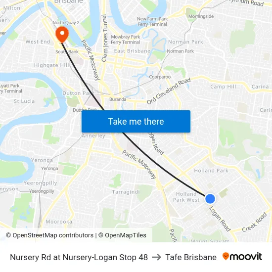 Nursery Rd at Nursery-Logan Stop 48 to Tafe Brisbane map