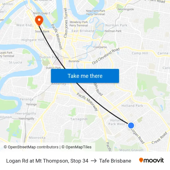 Logan Rd at Mt Thompson, Stop 34 to Tafe Brisbane map