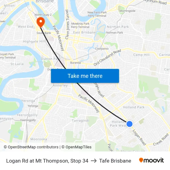 Logan Rd at Mt Thompson, Stop 34 to Tafe Brisbane map