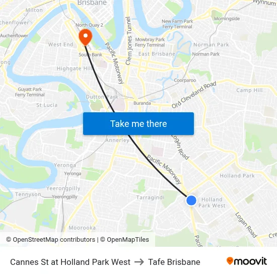 Cannes St at Holland Park West to Tafe Brisbane map