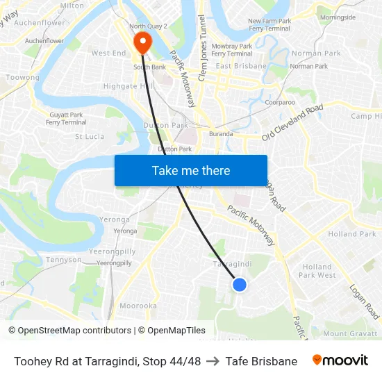 Toohey Rd at Tarragindi, Stop 44/48 to Tafe Brisbane map