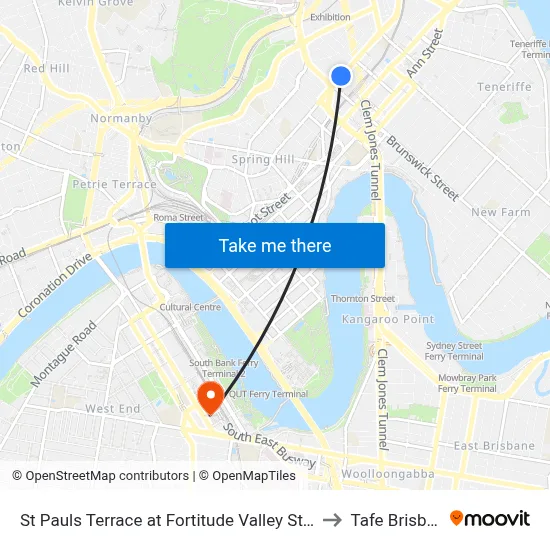 St Pauls Terrace at Fortitude Valley Stop 232 to Tafe Brisbane map