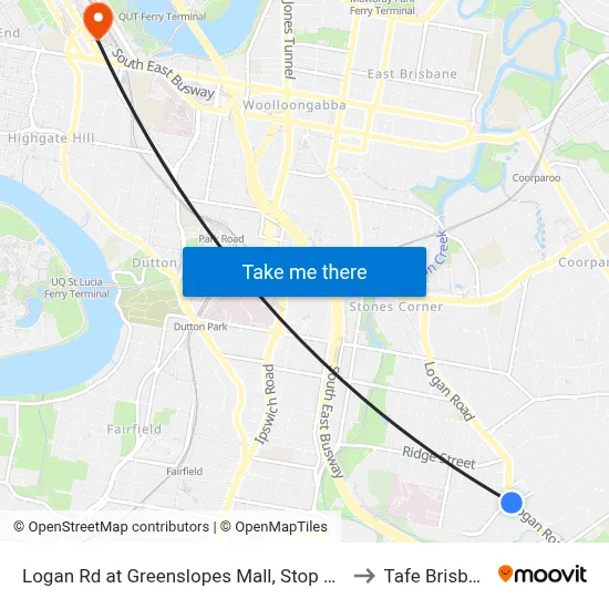 Logan Rd at Greenslopes Mall, Stop 25/24 to Tafe Brisbane map