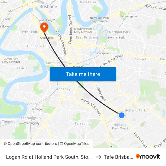 Logan Rd at Holland Park South, Stop 31 to Tafe Brisbane map