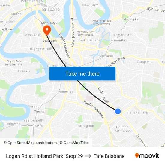 Logan Rd at Holland Park, Stop 29 to Tafe Brisbane map