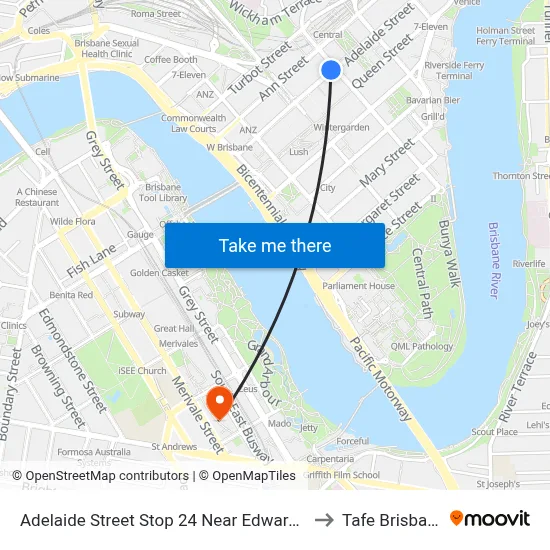 Adelaide Street Stop 24 Near Edward St to Tafe Brisbane map