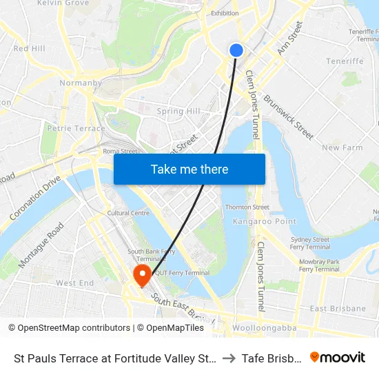 St Pauls Terrace at Fortitude Valley Stop 240 to Tafe Brisbane map