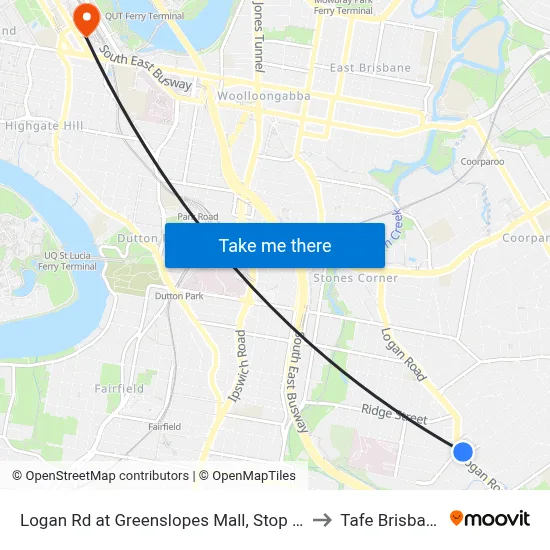 Logan Rd at Greenslopes Mall, Stop 24 to Tafe Brisbane map