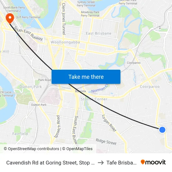 Cavendish Rd at Goring Street, Stop 34 to Tafe Brisbane map
