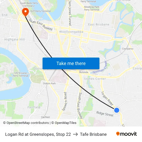 Logan Rd at Greenslopes, Stop 22 to Tafe Brisbane map