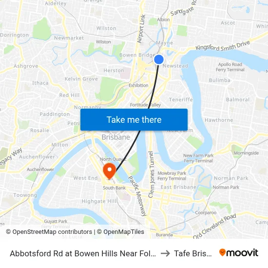 Abbotsford Rd at Bowen Hills Near Folkestone St to Tafe Brisbane map