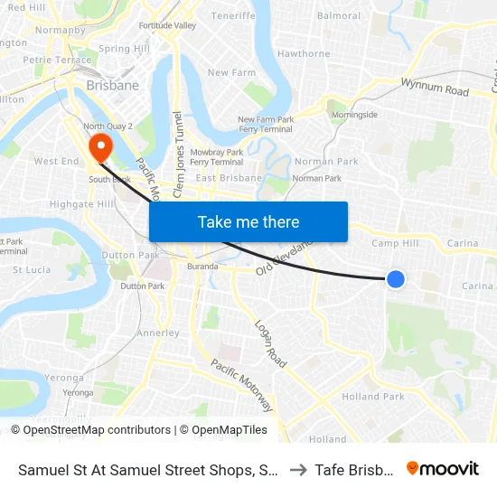 Samuel St At Samuel Street Shops, Stop 41 to Tafe Brisbane map
