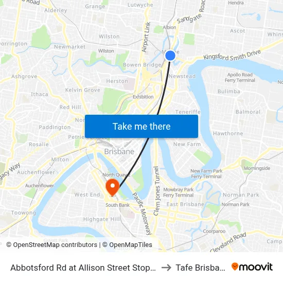 Abbotsford Rd at Allison Street Stop 16 to Tafe Brisbane map