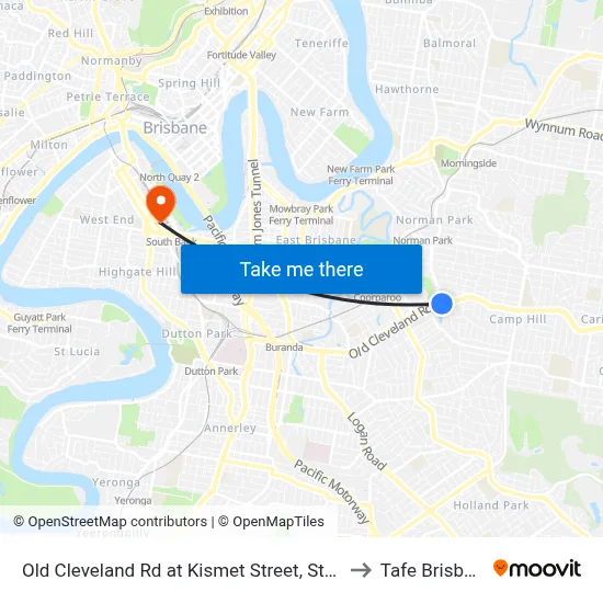 Old Cleveland Rd at Kismet Street, Stop 26 to Tafe Brisbane map