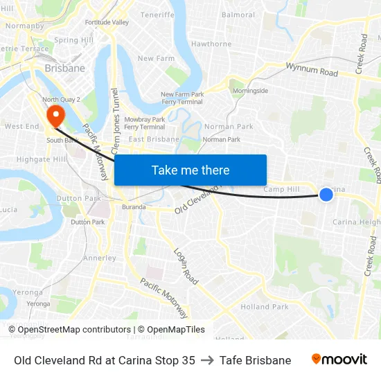 Old Cleveland Rd at Carina Stop 35 to Tafe Brisbane map