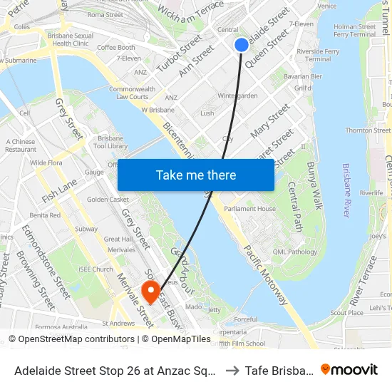 Adelaide Street Stop 26 at Anzac Square to Tafe Brisbane map