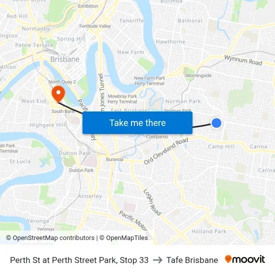 Perth St at Perth Street Park, Stop 33 to Tafe Brisbane map