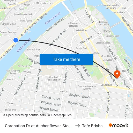 Coronation Dr at Auchenflower, Stop 7 to Tafe Brisbane map