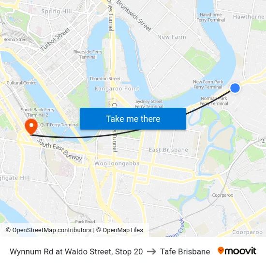 Wynnum Rd at Waldo Street, Stop 20 to Tafe Brisbane map