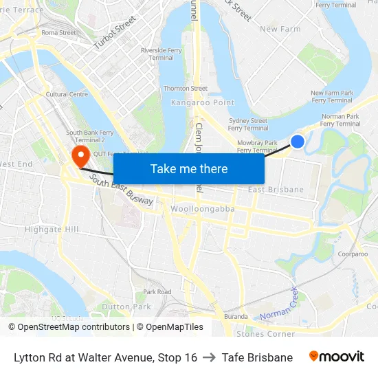 Lytton Rd at Walter Avenue, Stop 16 to Tafe Brisbane map