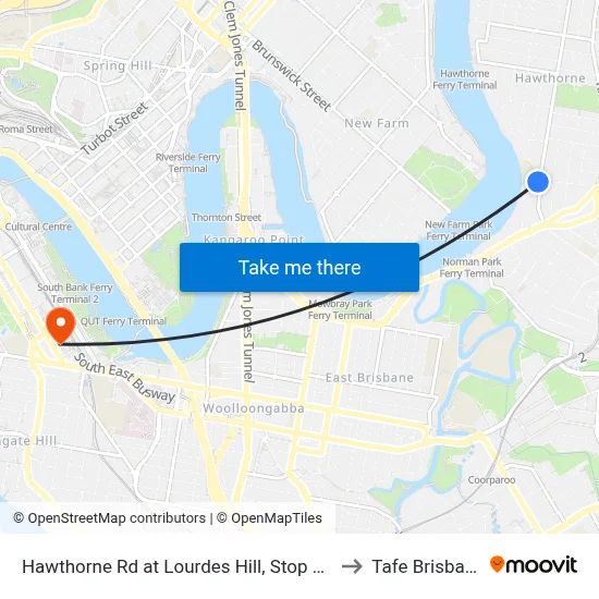Hawthorne Rd at Lourdes Hill, Stop 21a to Tafe Brisbane map