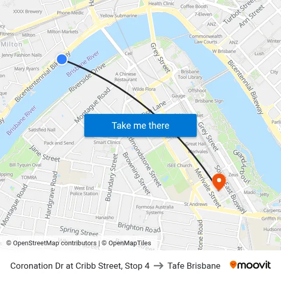 Coronation Dr at Cribb Street, Stop 4 to Tafe Brisbane map