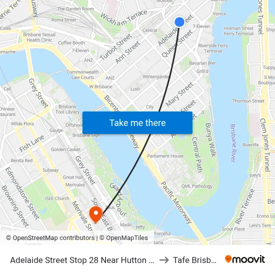 Adelaide Street Stop 28 Near Hutton Lane to Tafe Brisbane map