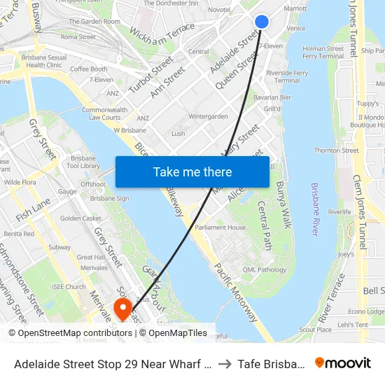 Adelaide Street Stop 29 Near Wharf St to Tafe Brisbane map
