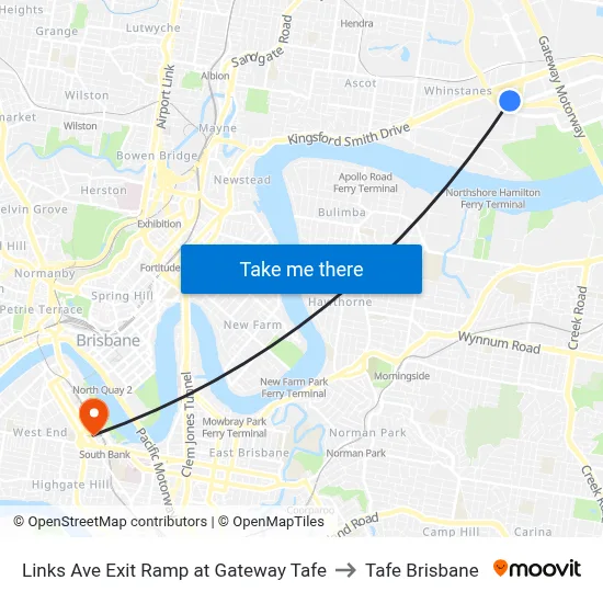 Links Ave Exit Ramp at Gateway Tafe to Tafe Brisbane map