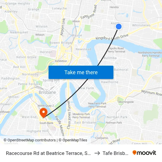 Racecourse Rd at Beatrice Terrace, Stop 22 to Tafe Brisbane map