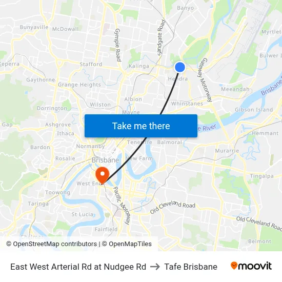 East West Arterial Rd at Nudgee Rd to Tafe Brisbane map