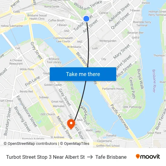 Turbot Street Stop 3 Near Albert St to Tafe Brisbane map