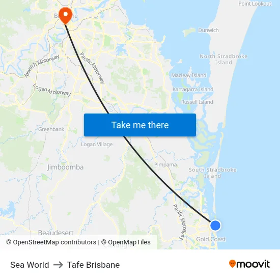 Sea World to Tafe Brisbane map