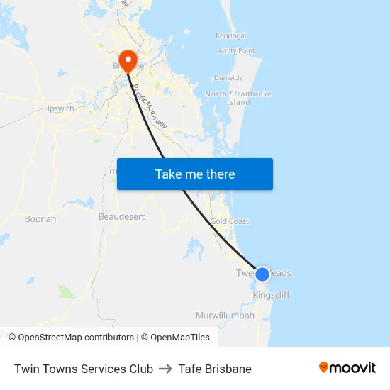 Twin Towns Services Club to Tafe Brisbane map