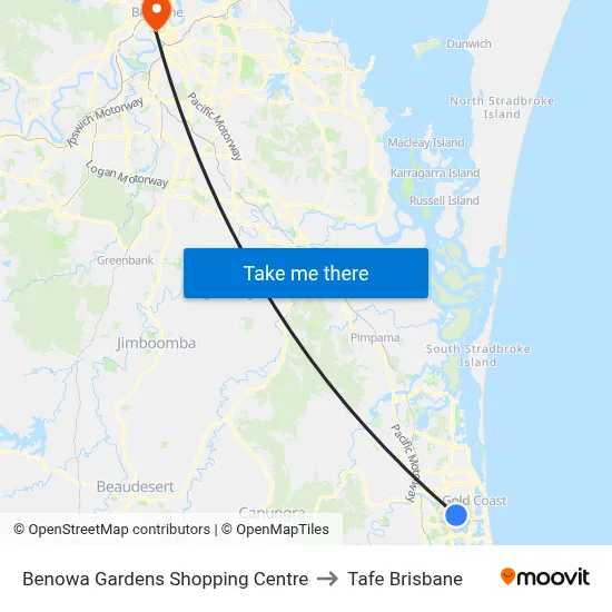 Benowa Gardens Shopping Centre to Tafe Brisbane map