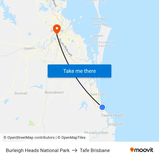 Burleigh Heads National Park to Tafe Brisbane map