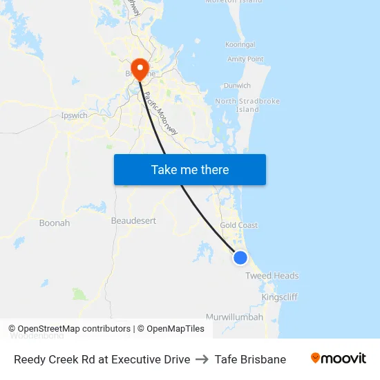 Reedy Creek Rd at Executive Drive to Tafe Brisbane map