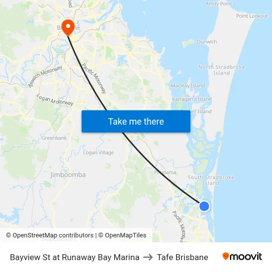 Bayview St at Runaway Bay Marina to Tafe Brisbane map